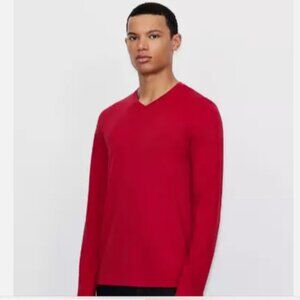 Armani Exchange Men's Long Sleeve T-Shirt V-Neck Casual Jersey, Slim Tee Size L